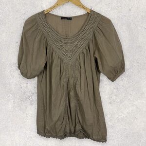 Devoted Luxury Apparel‎ Brown Bohemian Lace Embroidery Short Sleeve Top Blouse S